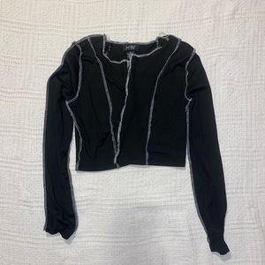 Just Polly Black Cropped Long-Sleeve Top